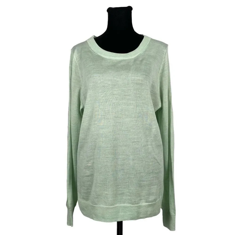J.Crew Factory NWOT Merino Wool Blend Mint Green Knit Crew Sweater - Women’s L